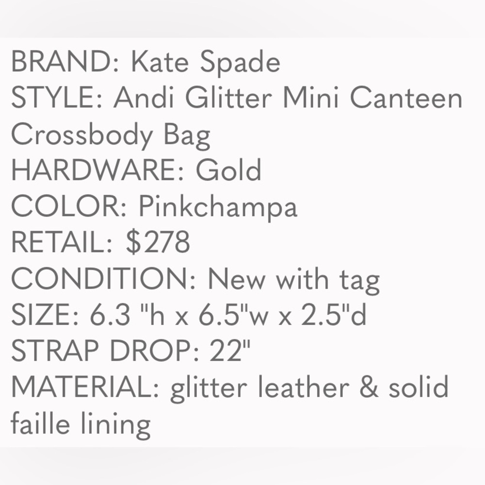 NWT KATE SPADE Andi Glitter Mini Canteen Crossbody Bag - Pinkchampa - Picture 3 of 7
